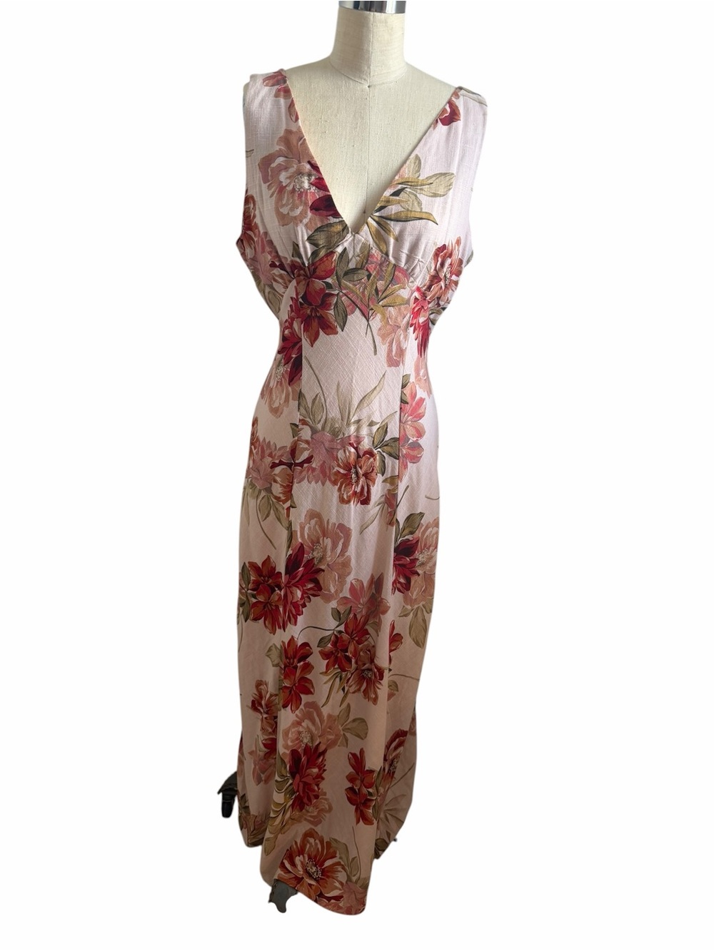 Paper Heart  Mojito Floral Sleeveless Maxi Dress Medium Linen Blend